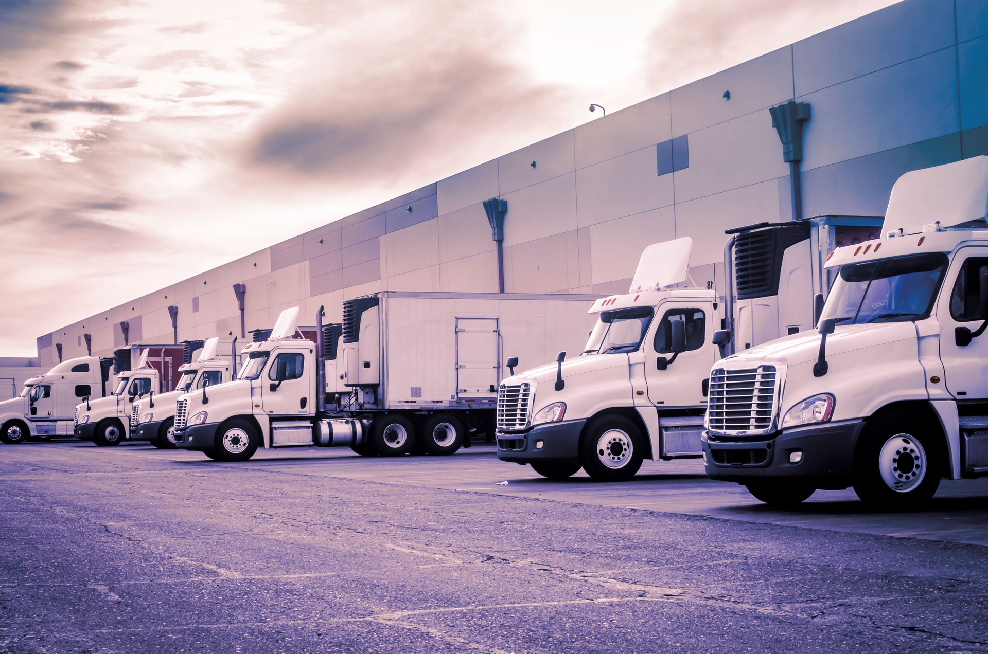 Trucks loading unloading at warehouse